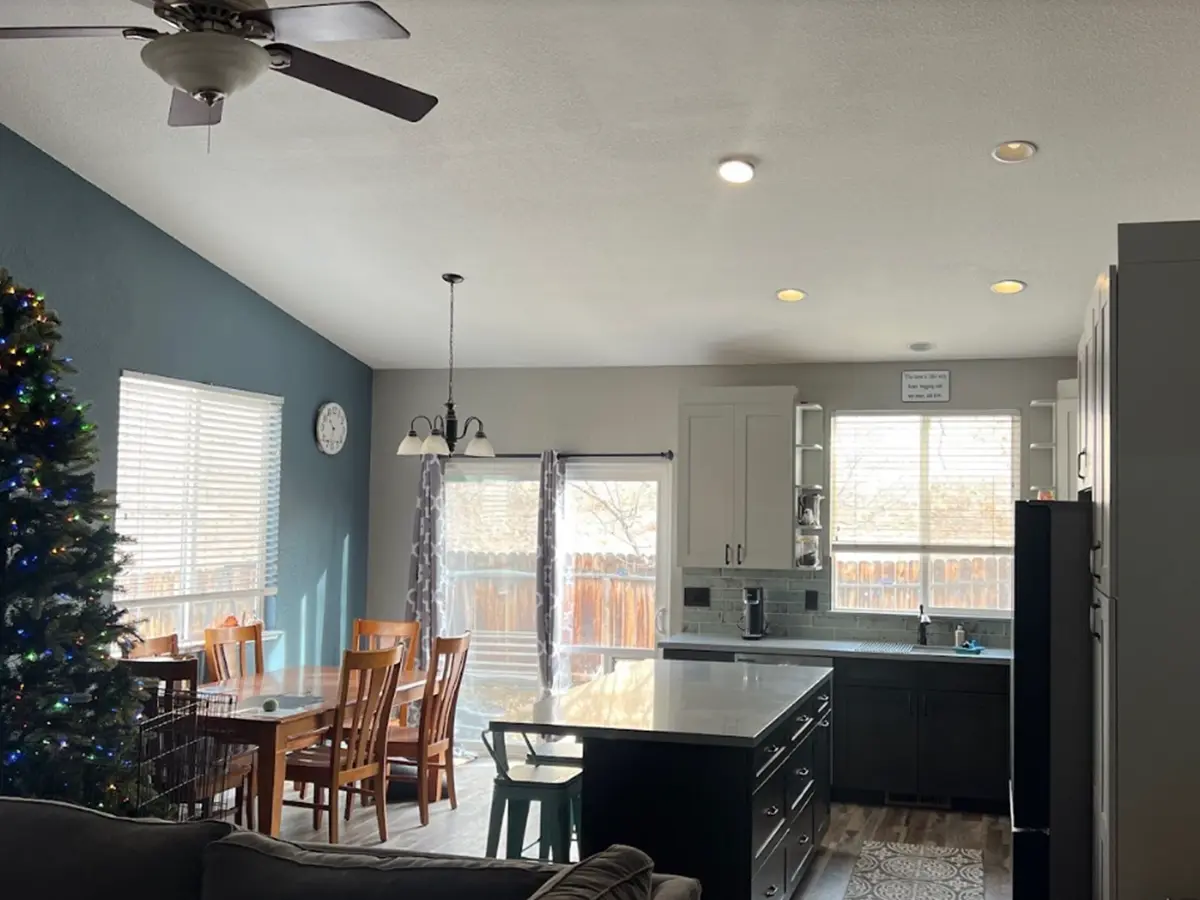 Living room and open space kitchen after remodeling with High Sierra Remodeling and Construction