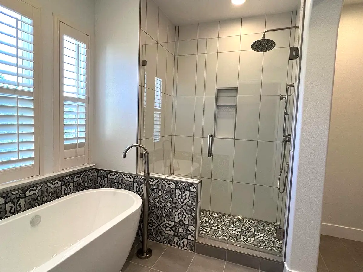 Bathroom remodel with freestanding tub and walk in shower