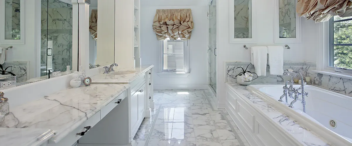 marble bathroom flooring with grey touches