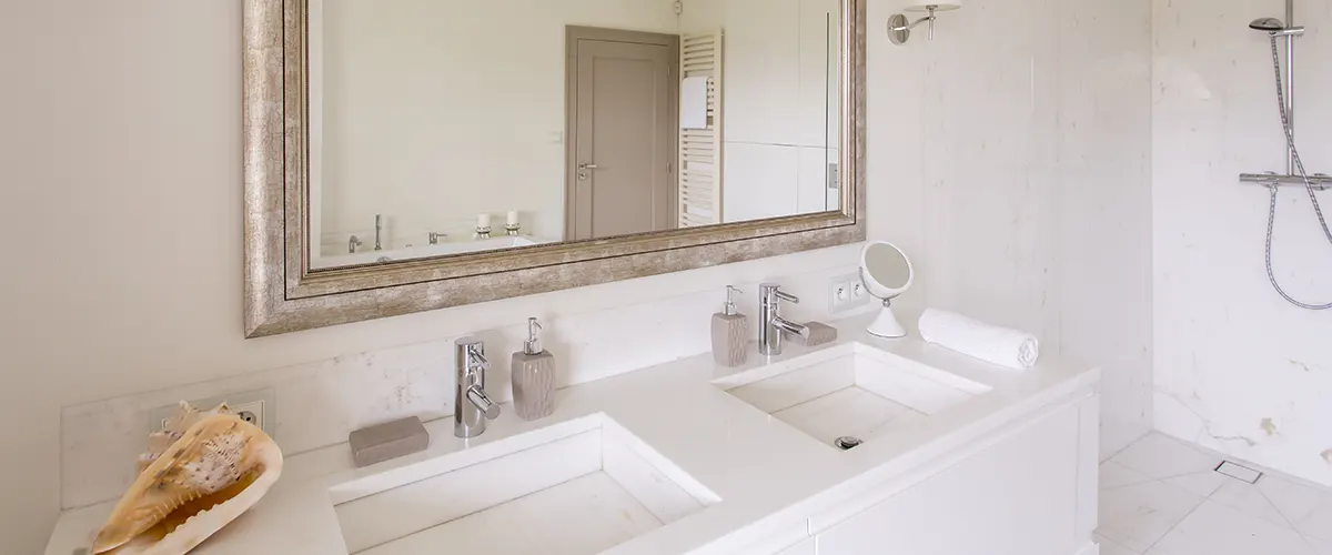 white granite countertops in bathroom