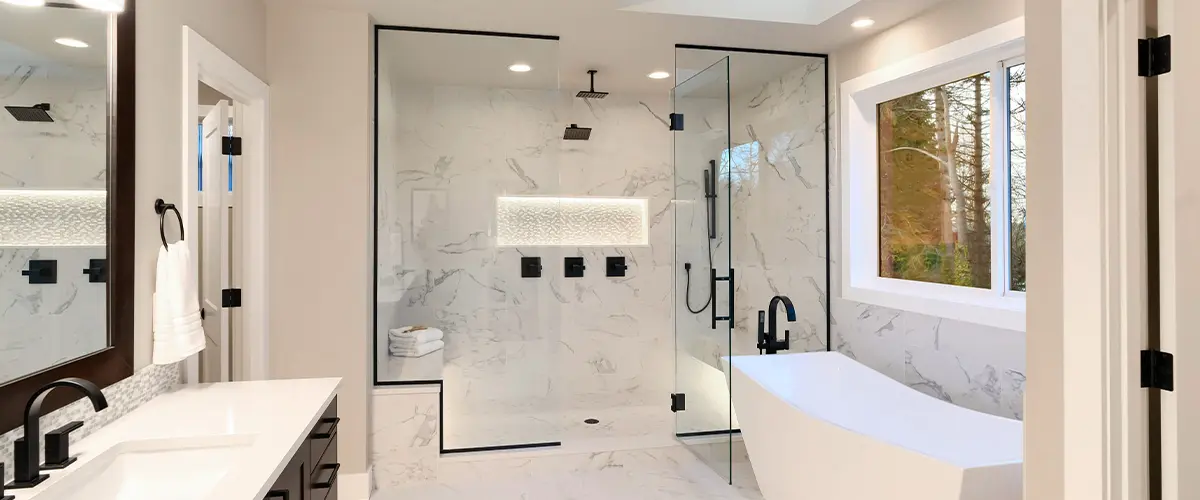 Walk-in shower with a freestanding tub