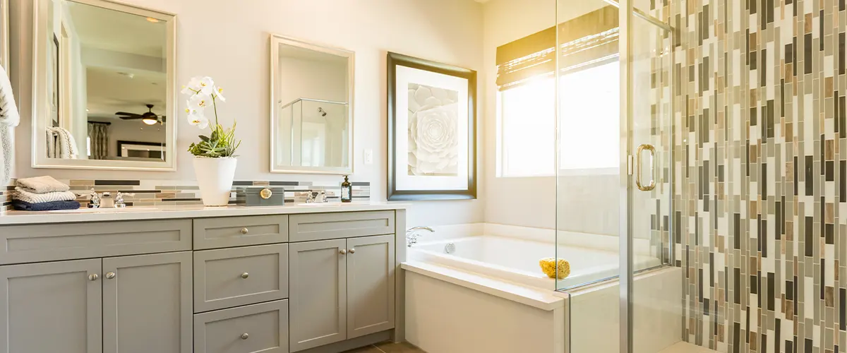 modern bath with shower and tub combo