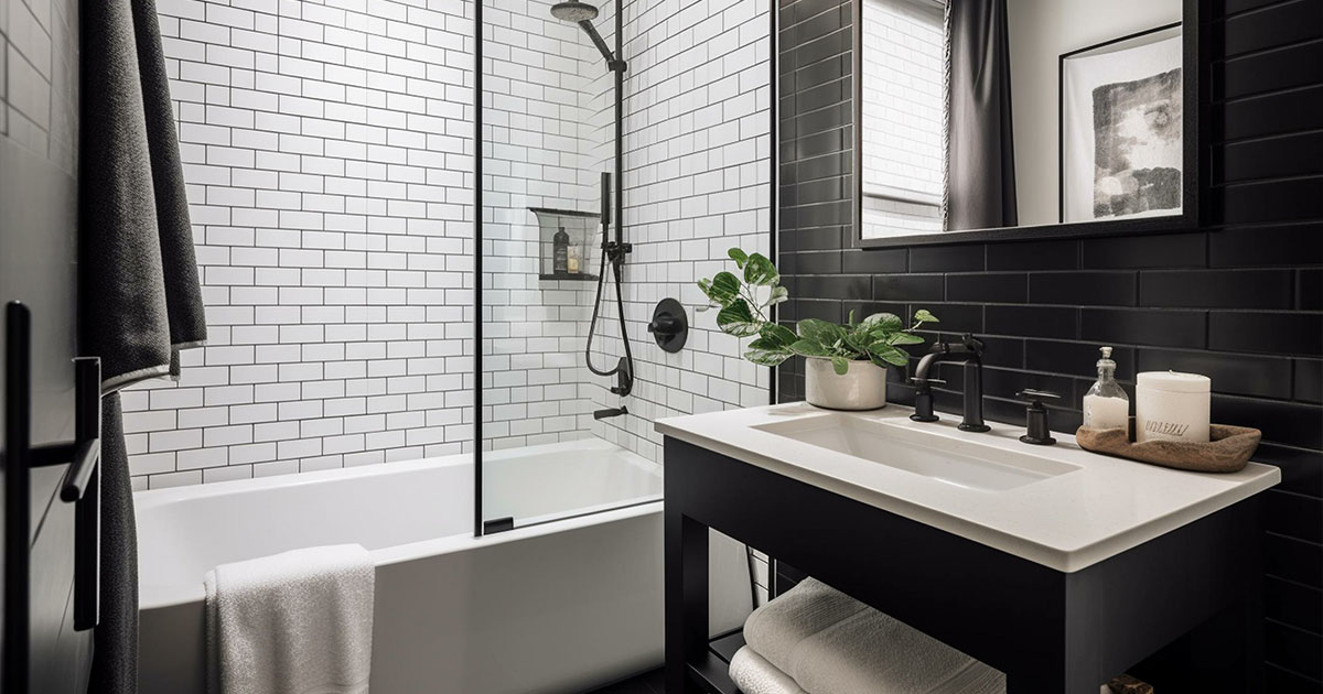 The Best Bathroom Remodeling In Somersett, NV white and black tile, one sink and bathtub